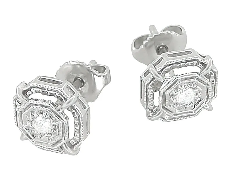 Art Deco Diamond Stud Earrings in Platinum