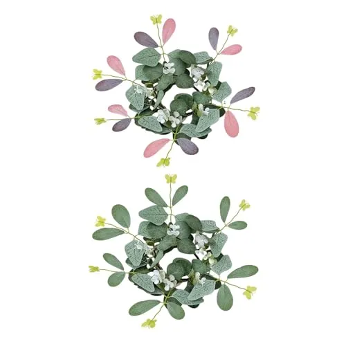 ATORSE® Candle Rings Desktop Eucalyptus Wreath for Front Door Dining Room Restaurant Double Color