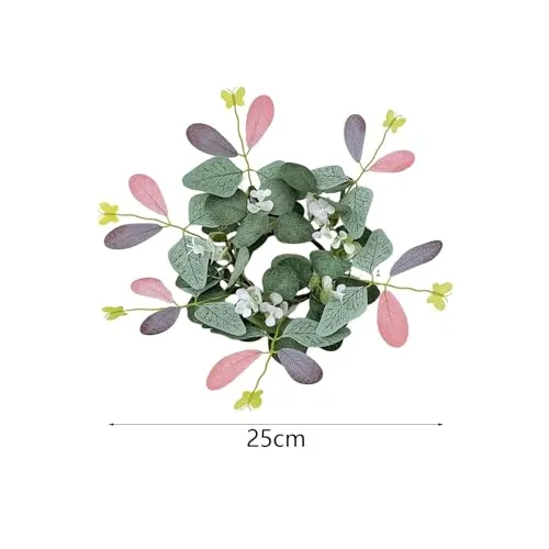 ATORSE® Candle Rings Desktop Eucalyptus Wreath for Front Door Dining Room Restaurant Double Color