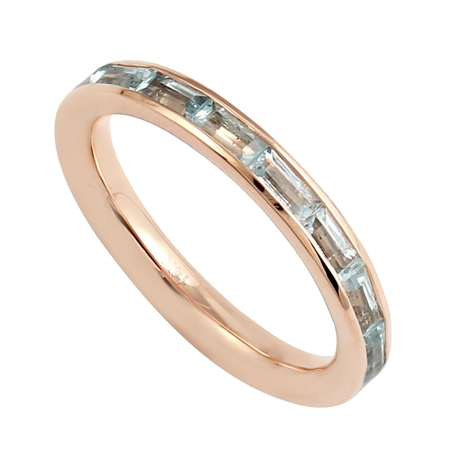 Baguette Aquamarine Delicate Full Eternity Band Ring 14k Rose Gold