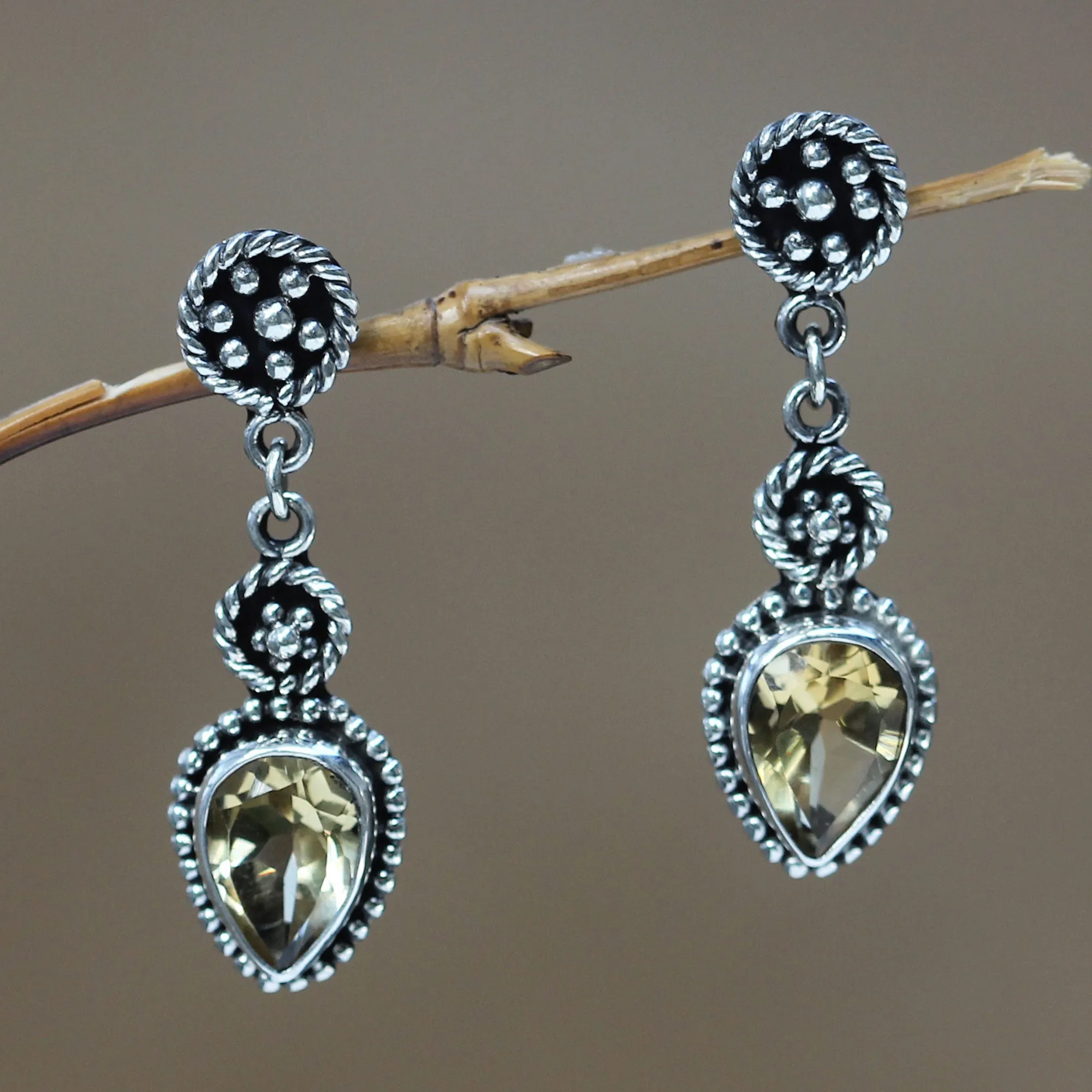 Balinese Jackfruit Citrine Sterling Silver Earrings