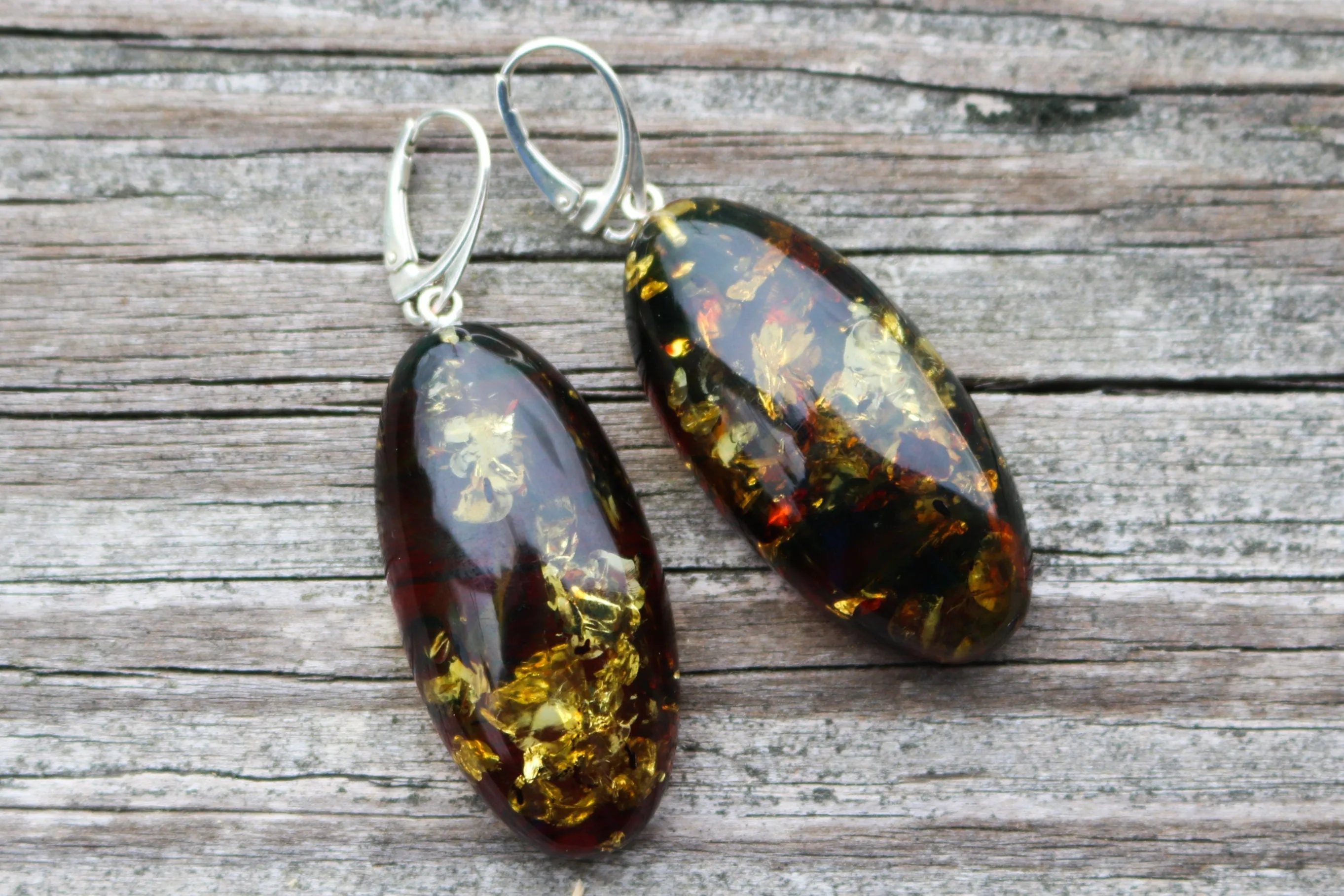 Baltic Amber Earrings Green Oval Marquise Large Jewelry 2.5" 15.7 gram 925 Silver