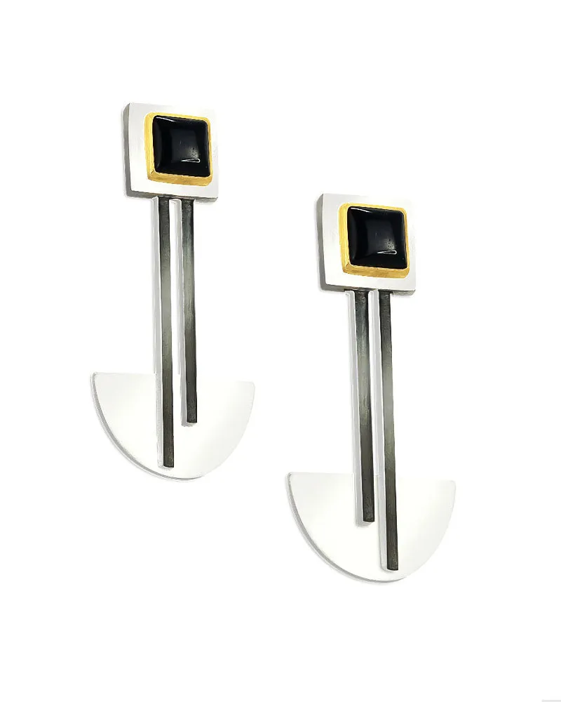 Bauhaus Silver and Black Onyx Earrings