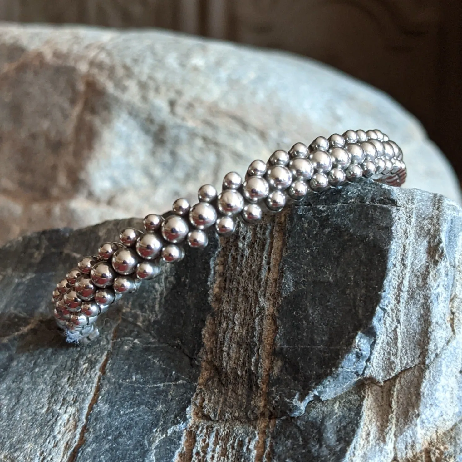 Beaded Sterling Silver Cuff by Artie Yellowhorse GJ-BRC-0082