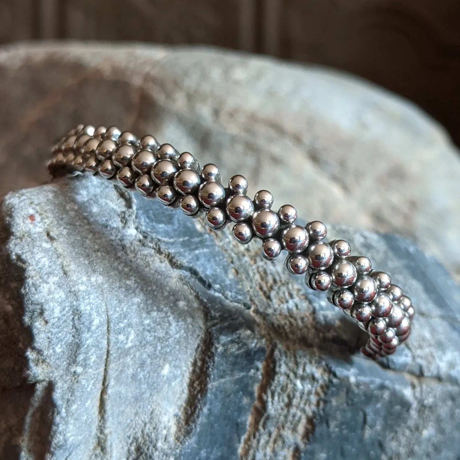 Beaded Sterling Silver Cuff by Artie Yellowhorse GJ-BRC-0082