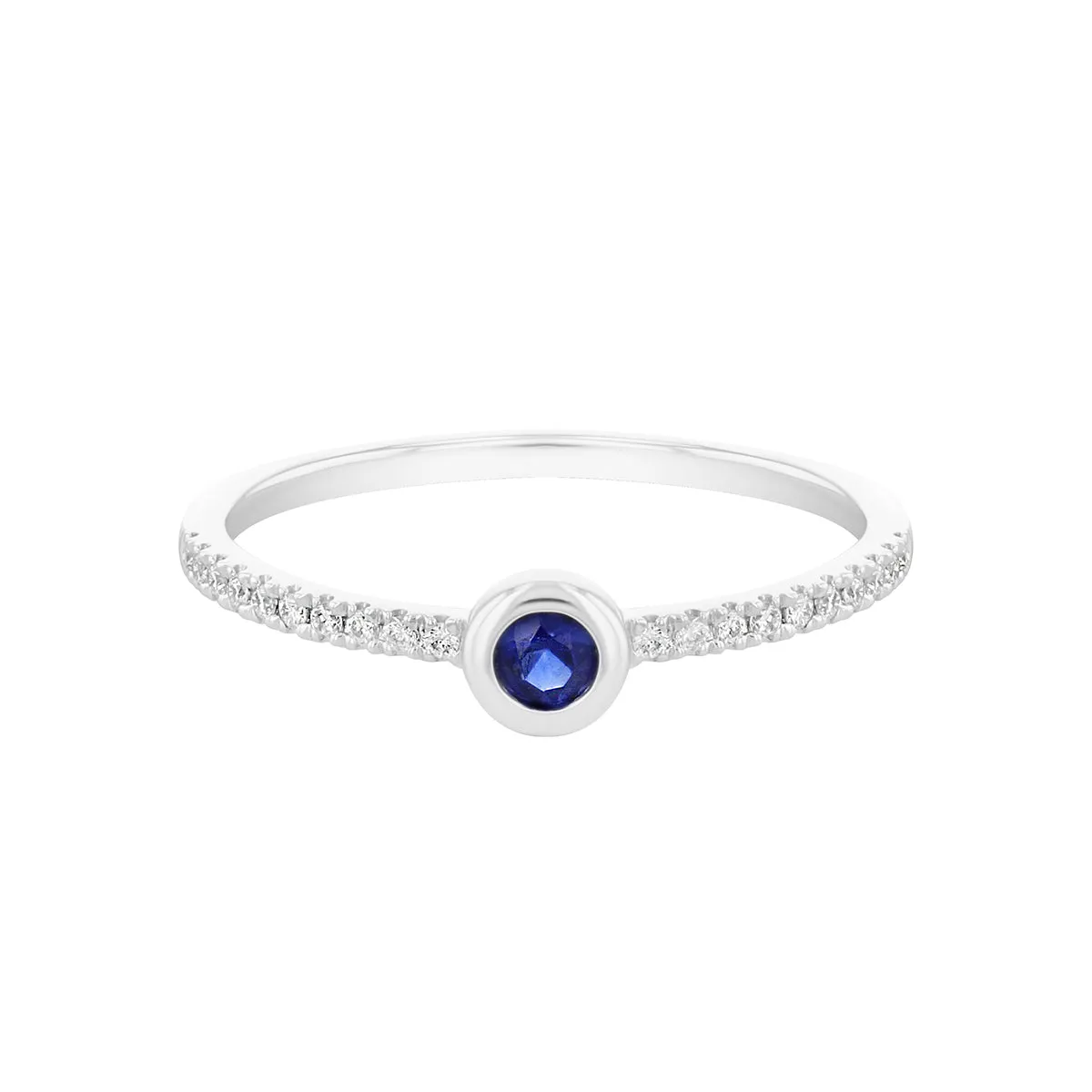 Bijou Collection 0.12ct Round Bezel Set Sapphire Shoulder Set Ring | 9K White Gold