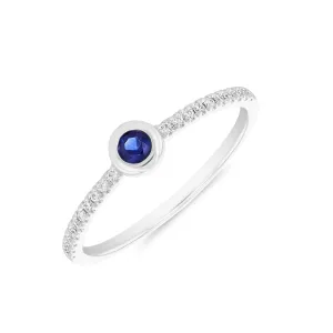 Bijou Collection 0.12ct Round Bezel Set Sapphire Shoulder Set Ring | 9K White Gold