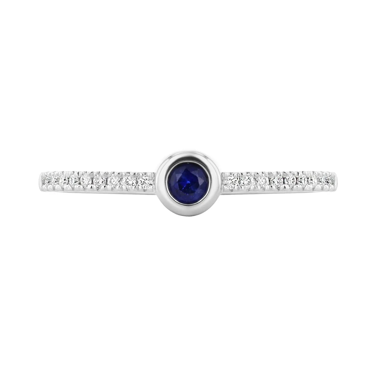 Bijou Collection 0.12ct Round Bezel Set Sapphire Shoulder Set Ring | 9K White Gold