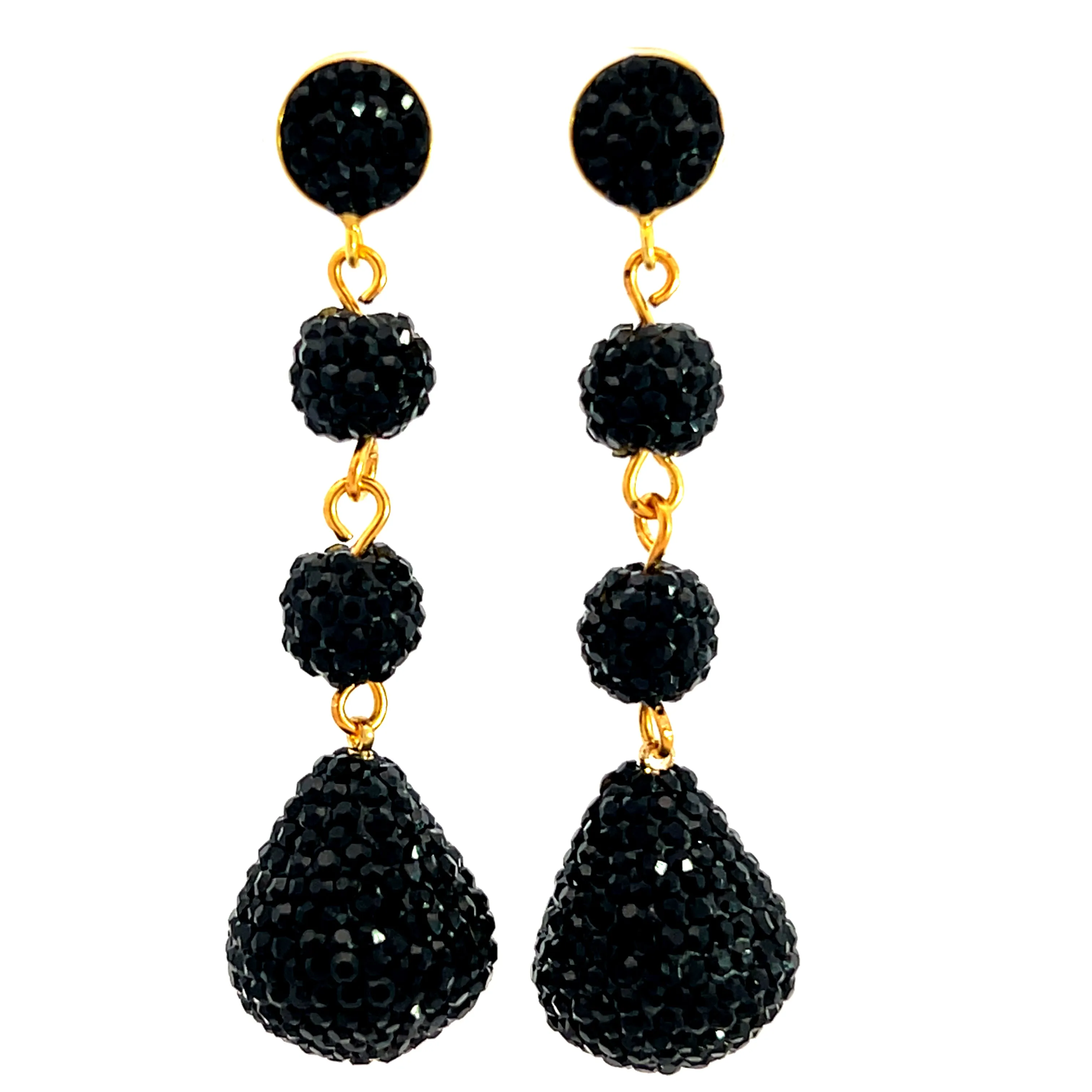 Black 925 Sterling Silver 3 Tier Crystal Earring