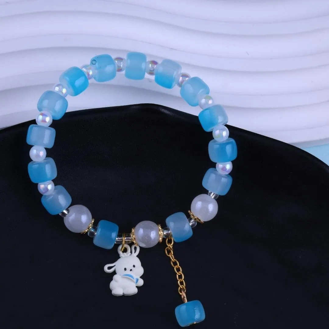 Blue Beaded Puppy Charm Bracelet