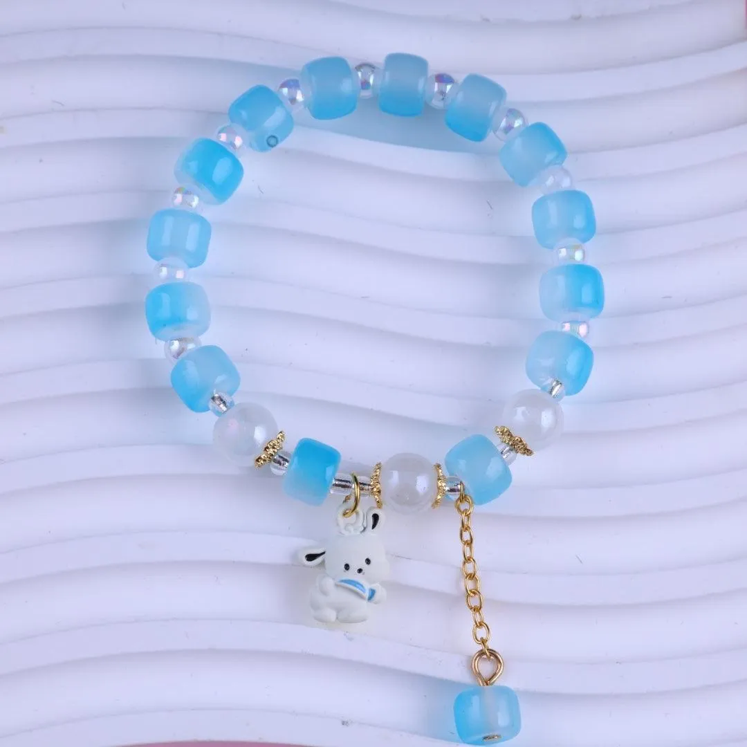 Blue Beaded Puppy Charm Bracelet