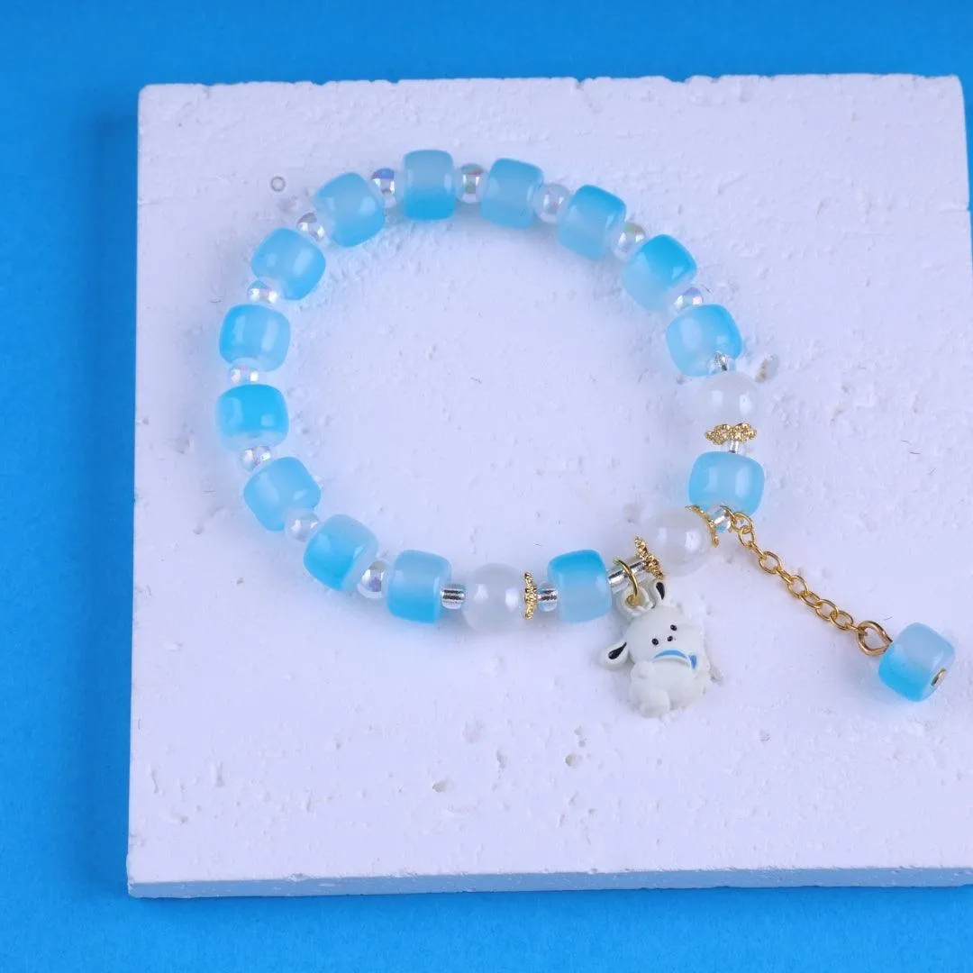 Blue Beaded Puppy Charm Bracelet