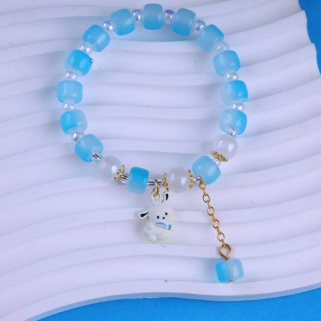 Blue Beaded Puppy Charm Bracelet