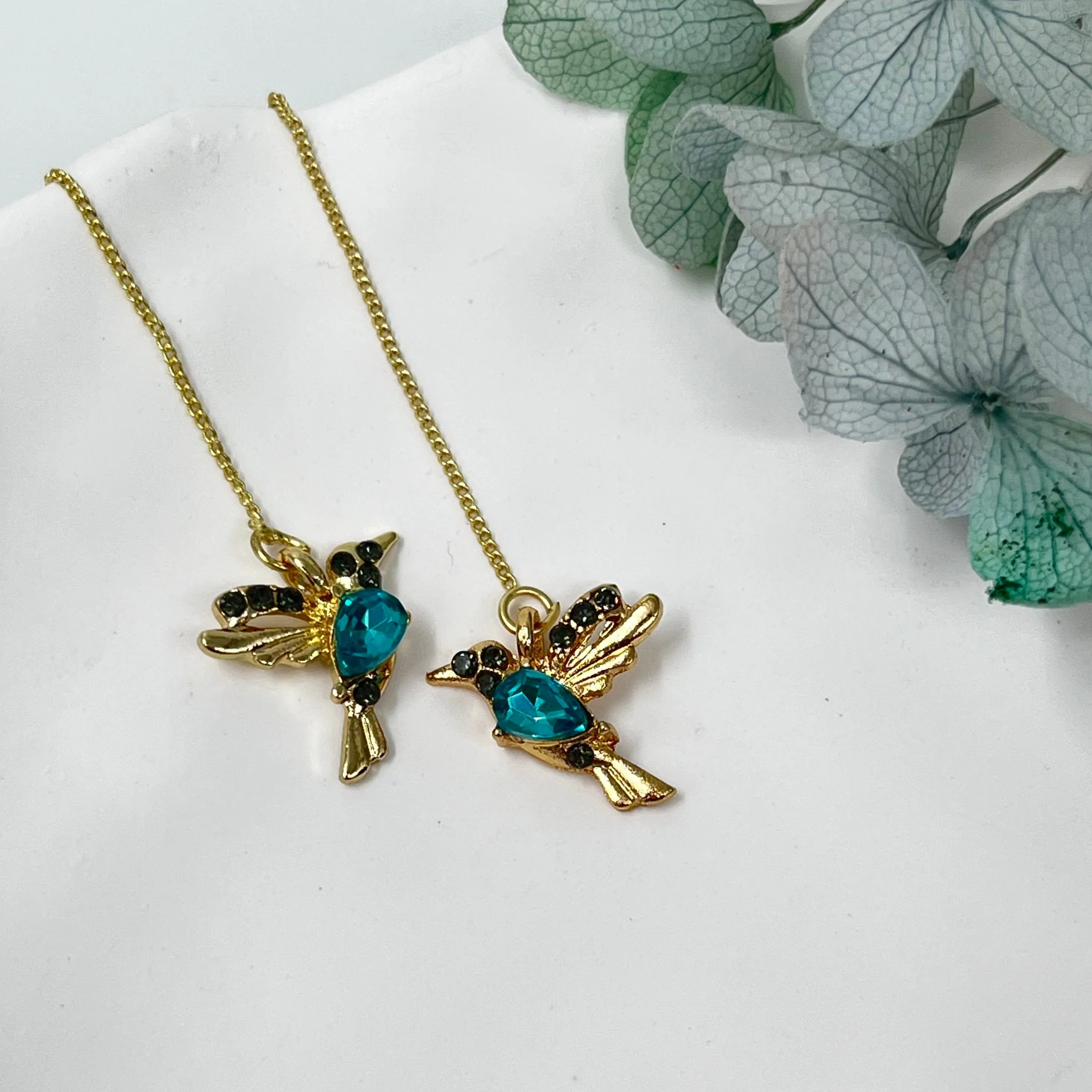 Blue Crystal Hummingbird Dangle Earrings jlt11676