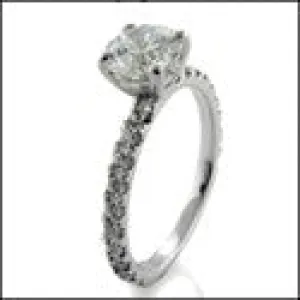 Brilliant Round 1 Carat Cubic Zirconia Stone Narrow Band Pave Set 14K White Gold Ring