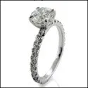 Brilliant Round 1 Carat Cubic Zirconia Stone Narrow Band Pave Set 14K White Gold Ring