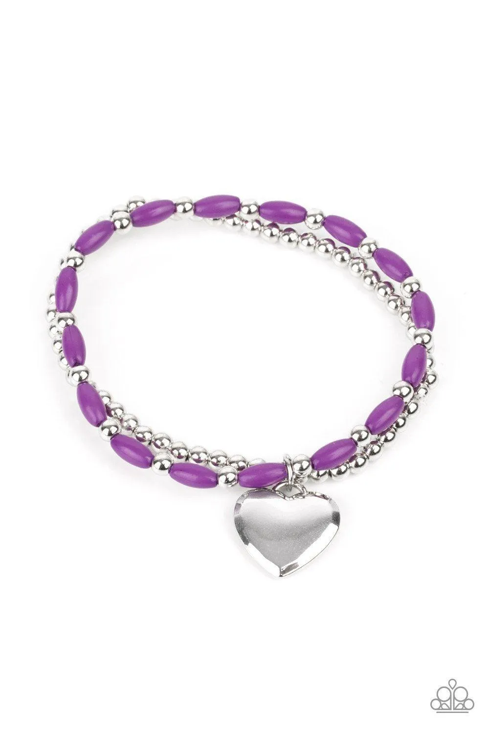 Candy Gram Purple and Silver Heart Charm Bracelet - Paparazzi Accessories