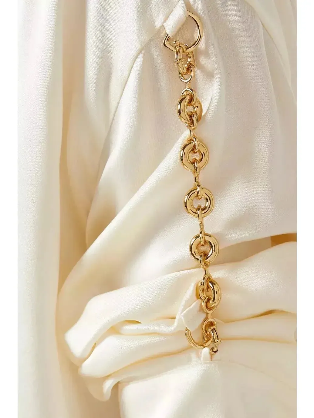 Chain-Sleeve Satin Shirt, Ivory