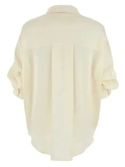 Chain-Sleeve Satin Shirt, Ivory