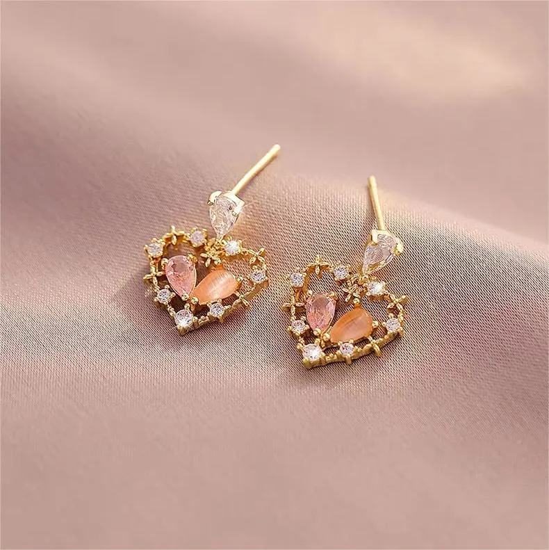 Charming Crystal Floral Hollow Heart Earrings