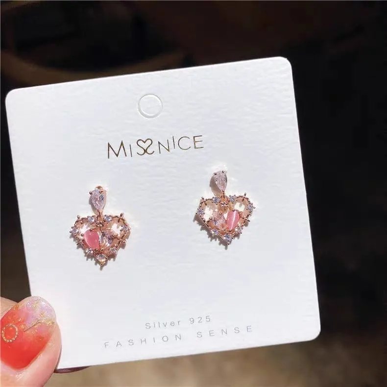 Charming Crystal Floral Hollow Heart Earrings