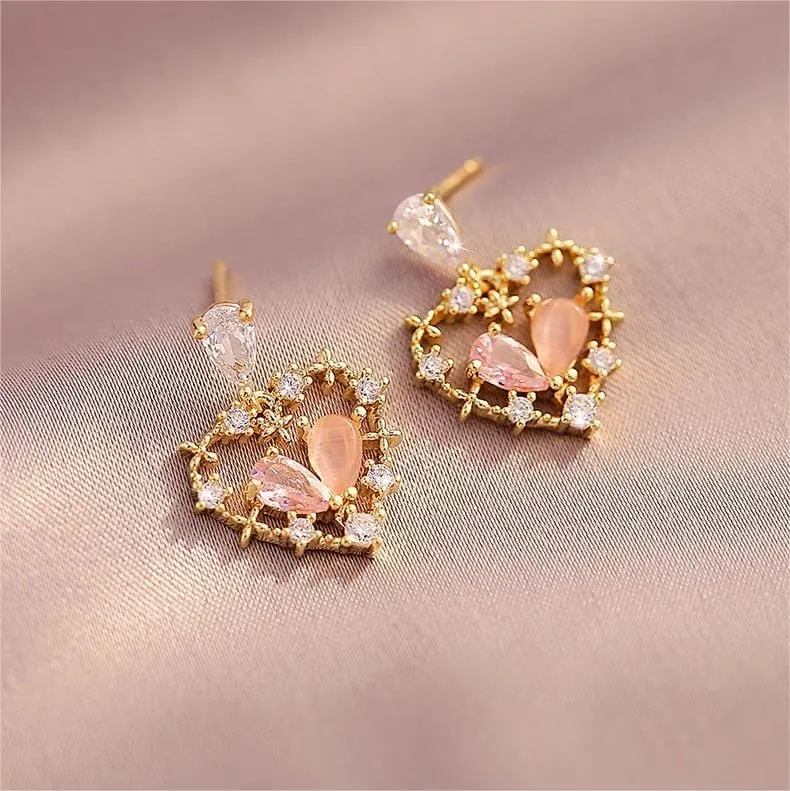 Charming Crystal Floral Hollow Heart Earrings