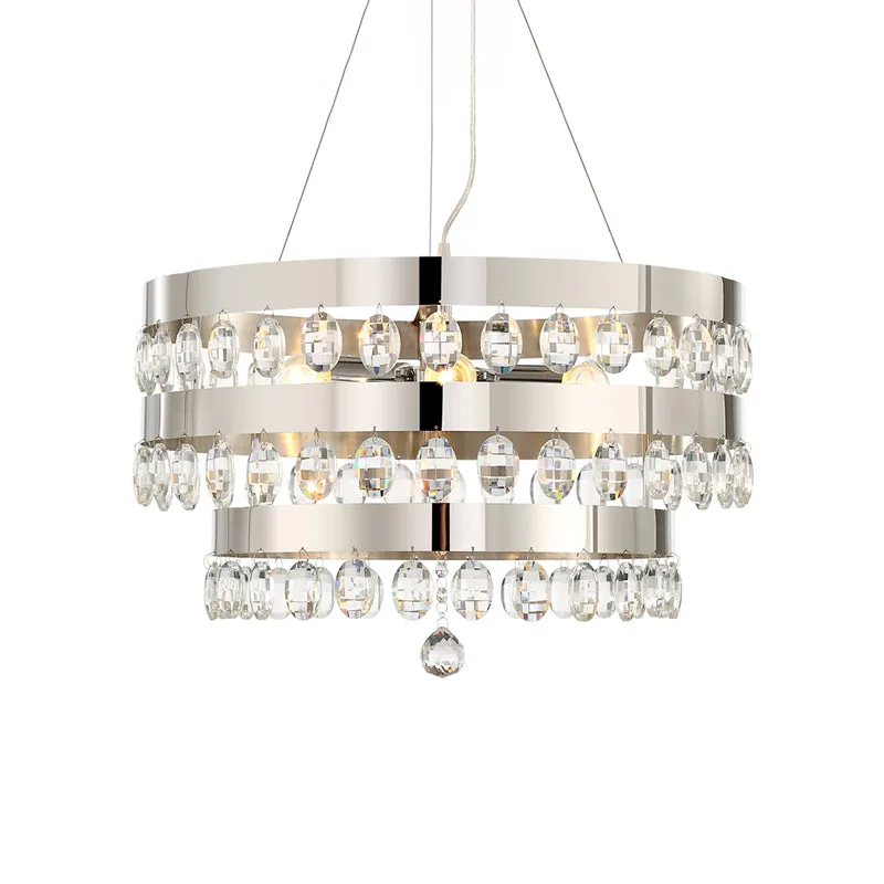 Chrome Multi-Light Chandelier with Clear Crystal Deco and Tiered Rings