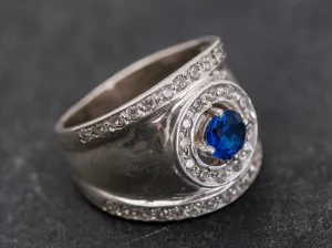 Chunky Sapphire Ring - Blue Dome Ring - Wide Vintage Ring