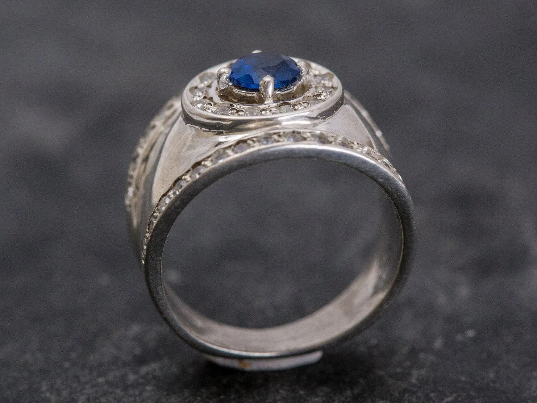 Chunky Sapphire Ring - Blue Dome Ring - Wide Vintage Ring