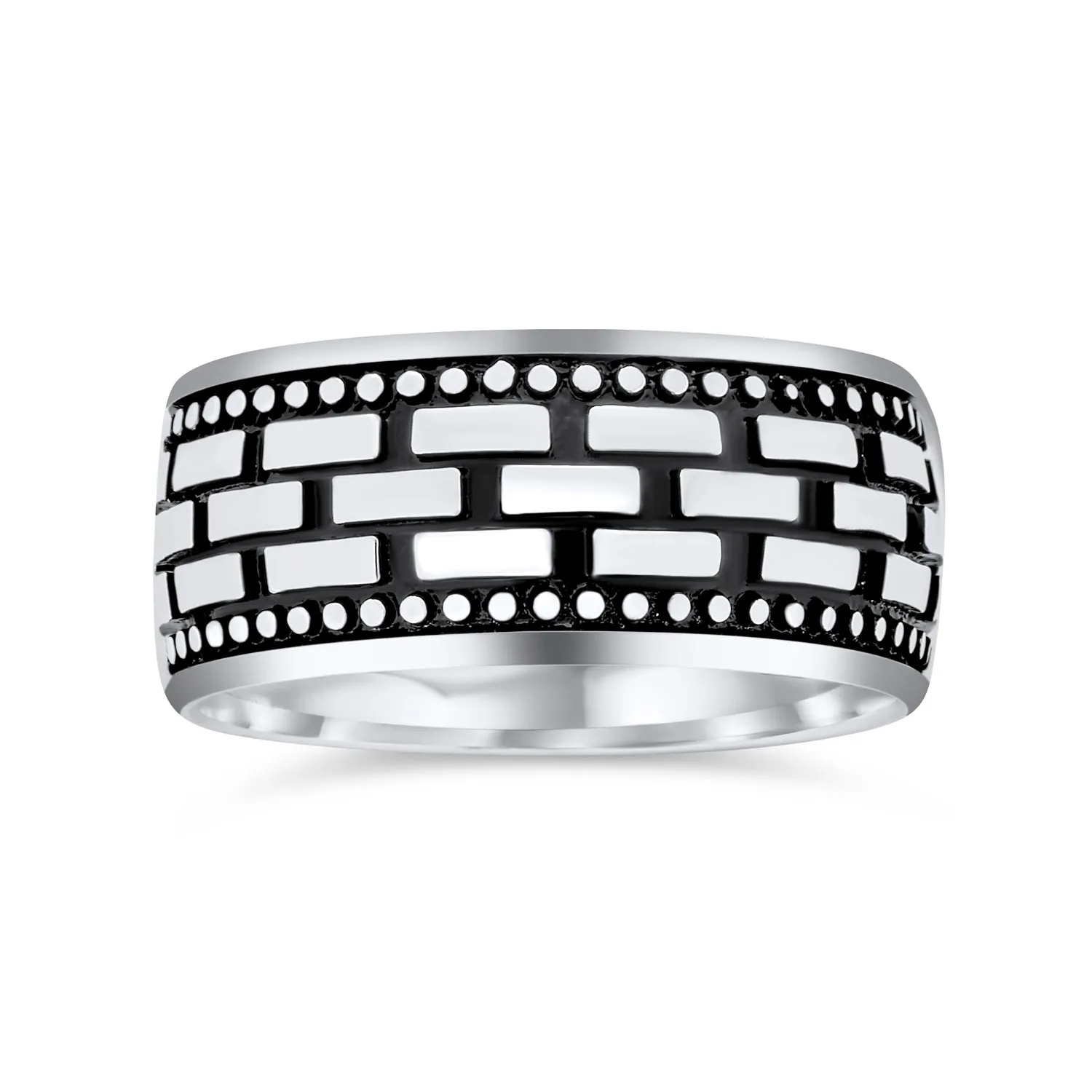 Classic Mens Silver Ring Brick Chain Band Blackened Oxidized .925 Sterling Silver