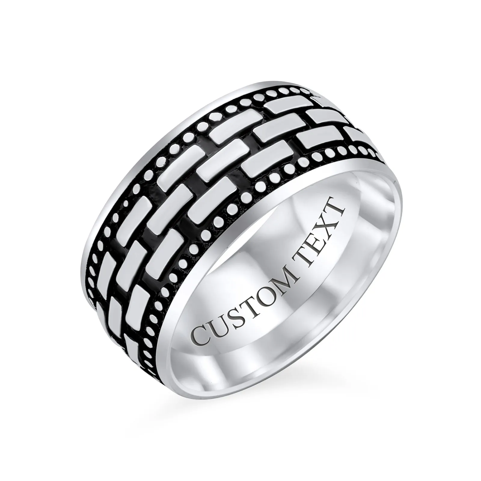 Classic Mens Silver Ring Brick Chain Band Blackened Oxidized .925 Sterling Silver