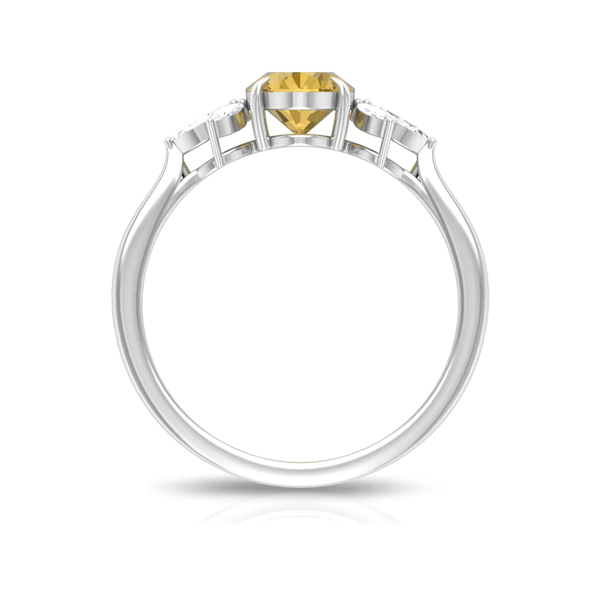 Claw Set Oval Citrine Solitaire Ring with Marquise Diamond Trio