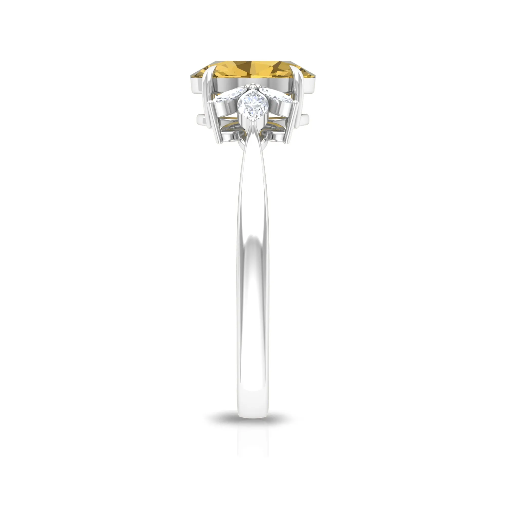 Claw Set Oval Citrine Solitaire Ring with Marquise Diamond Trio