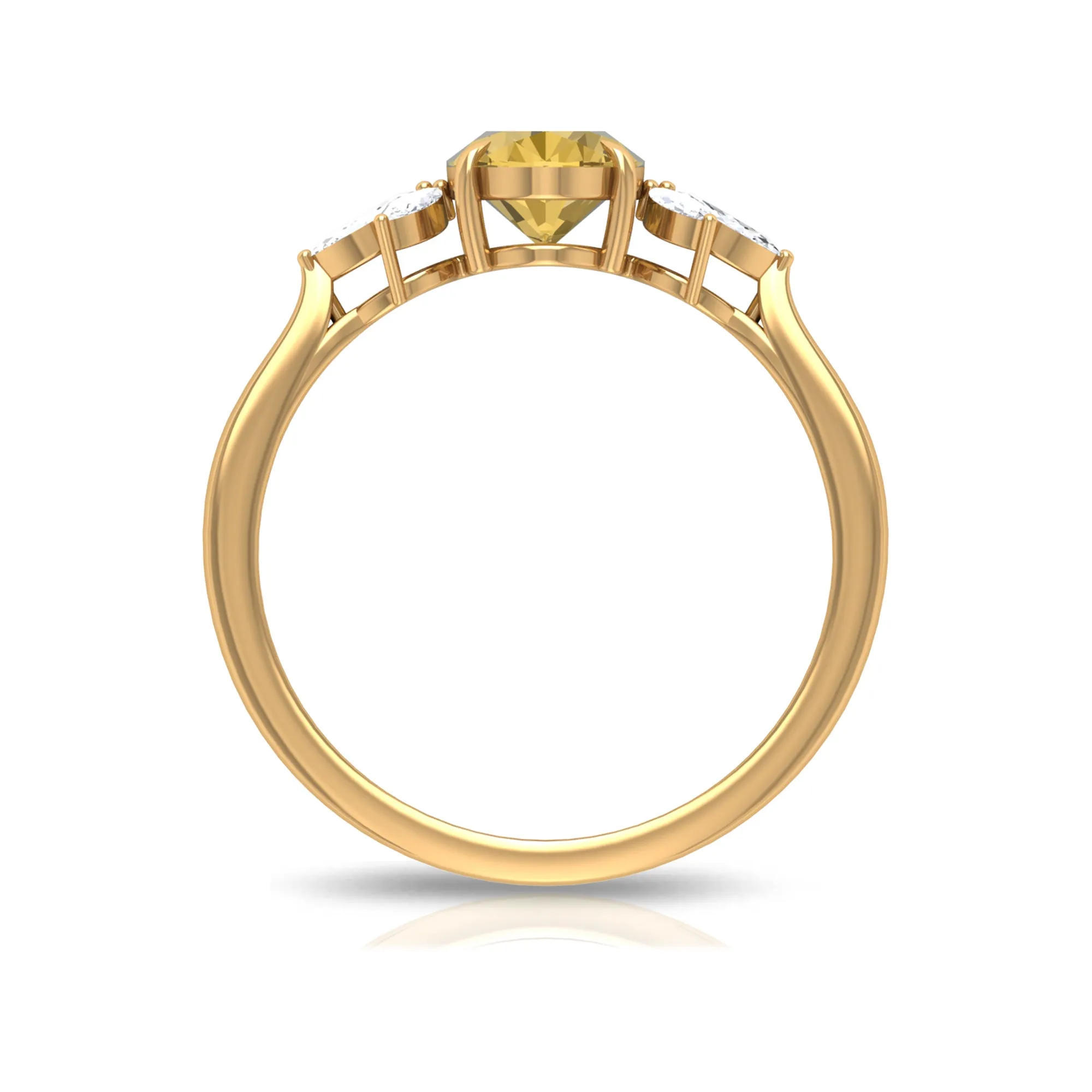 Claw Set Oval Citrine Solitaire Ring with Marquise Diamond Trio