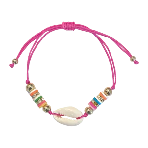 Clay Disk & Cowrie Shell Pink Corded Bracelet