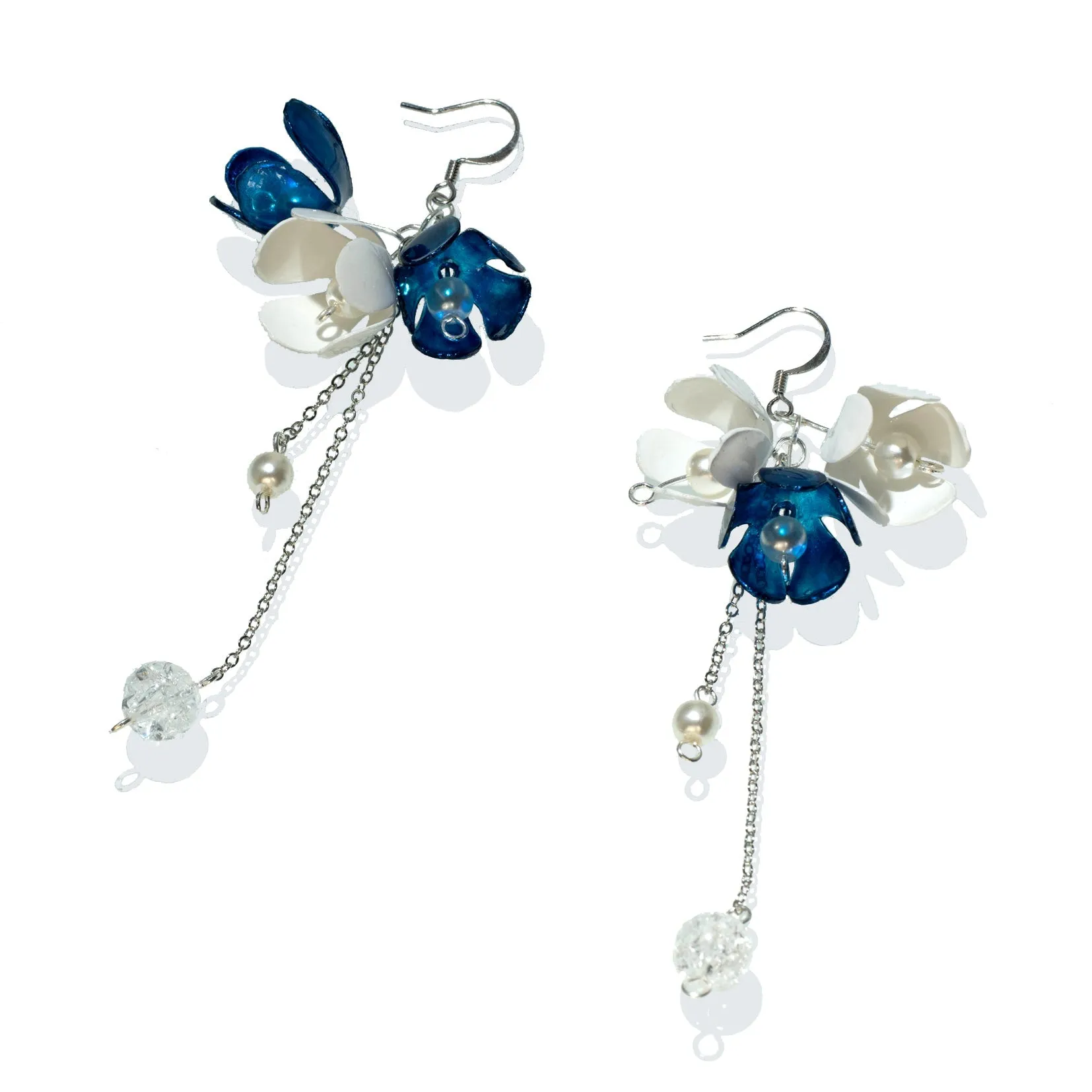 Clear Triple-Flower Drop Earrings