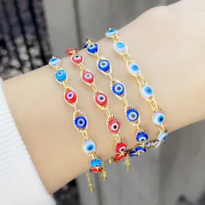 Colorful Enameled Evil Eye Chain Bracelet