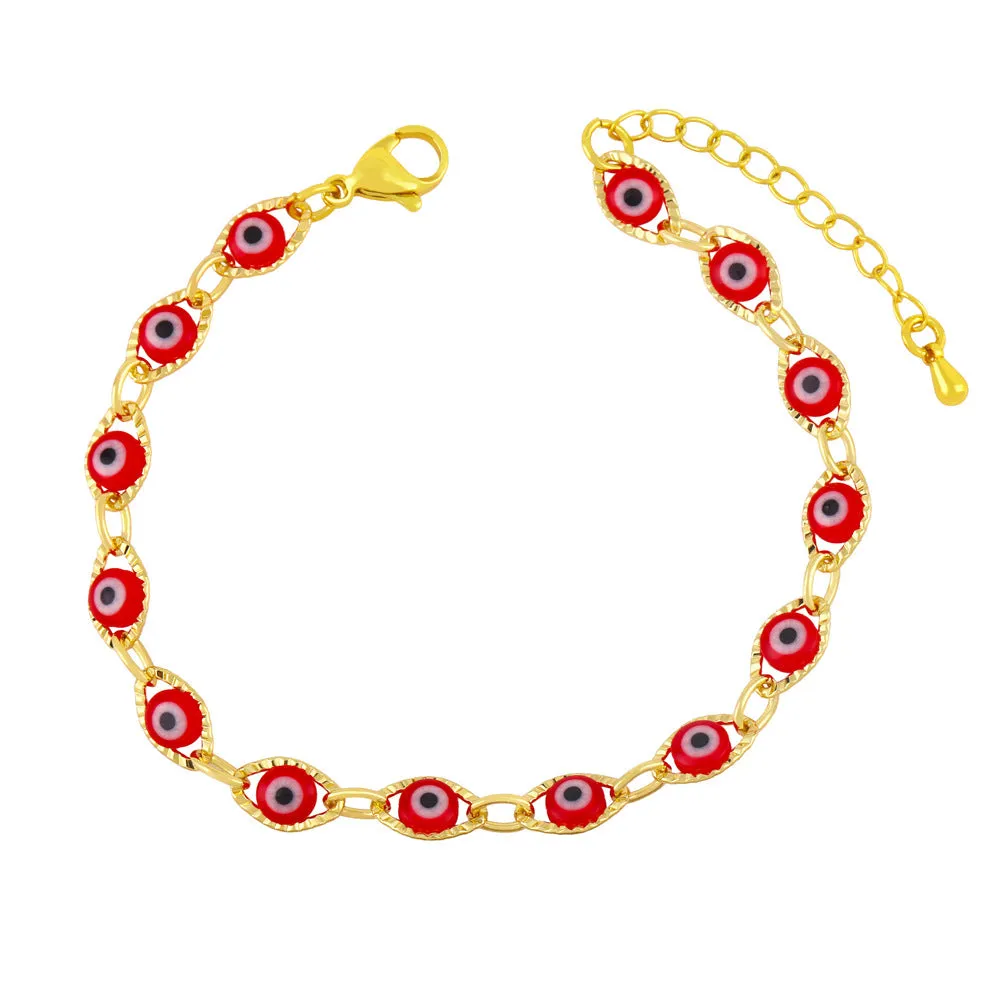 Colorful Enameled Evil Eye Chain Bracelet