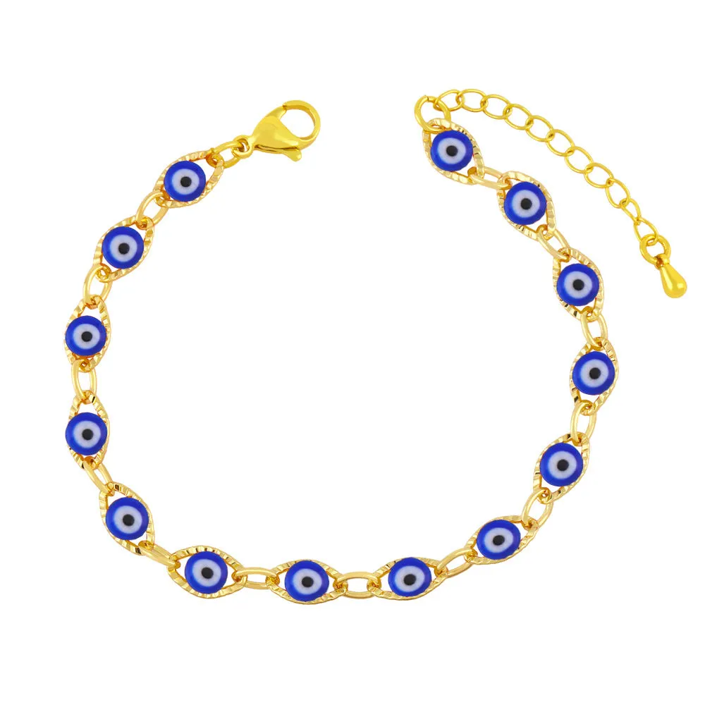 Colorful Enameled Evil Eye Chain Bracelet