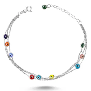 Colorful Evil Eye Bracelet in silver