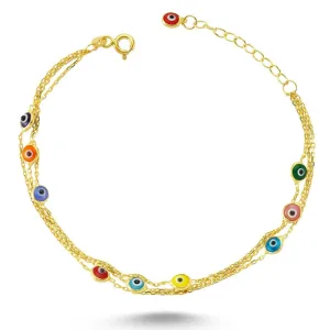 Colorful Evil Eye Chain Bracelet in gold