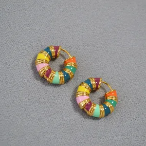 Colorful Wrapped Hoop Earrings with Gold Detailing -jlt11519