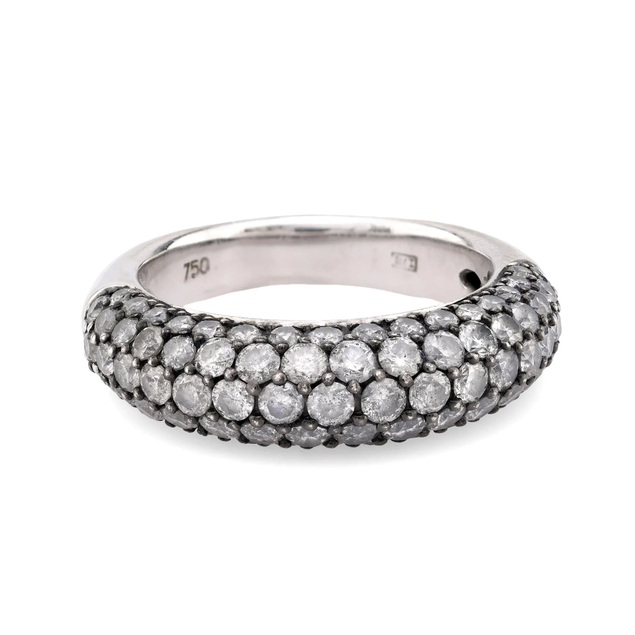 Contemporary 2.50 carat total weight diamond 18k white gold pave ring