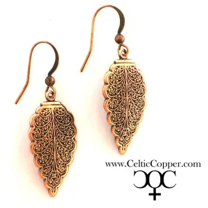 Copper Earrings Paisley Copper Drop Feather Earrings EC4 Solid Copper Dangle Earrings Feather Design Drop Earrings