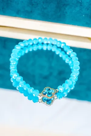 Crystal Avenue Kyla Clover Aqua Beaded Bracelet