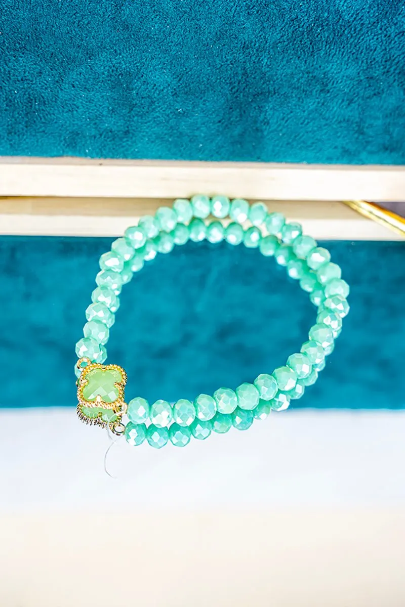 Crystal Avenue Kyla Clover Mint Beaded Bracelet