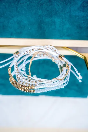 Crystal Avenue The Everly White & Goldtone Beaded Cord Bracelet Set