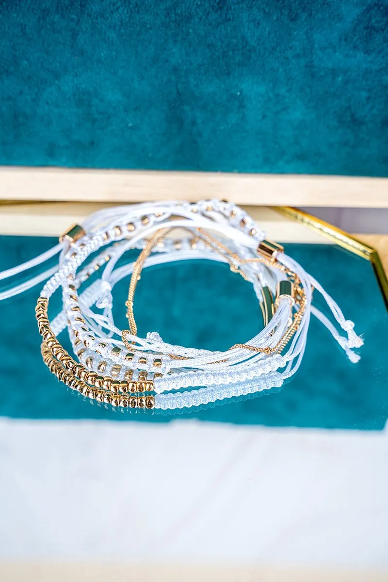 Crystal Avenue The Everly White & Goldtone Beaded Cord Bracelet Set