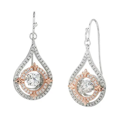 Cubic Zirconia Fashion Earrings in Sterling Silver and Rose Gold Plate