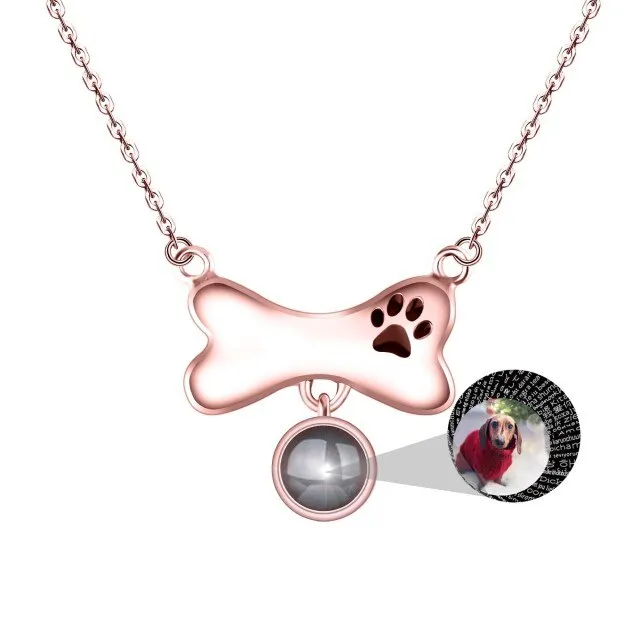 Custom Dog Bone Shaped Projection Necklace Personalized Name Photo Trendy Pendant